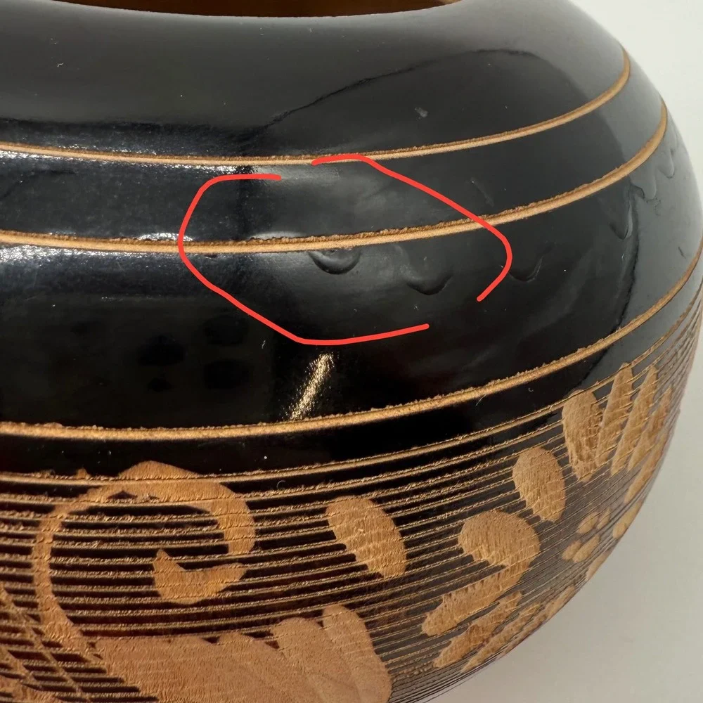 Carved Wood Trinket Box Round Lidded Jar with Knob Unique‎ Pattern-scratch